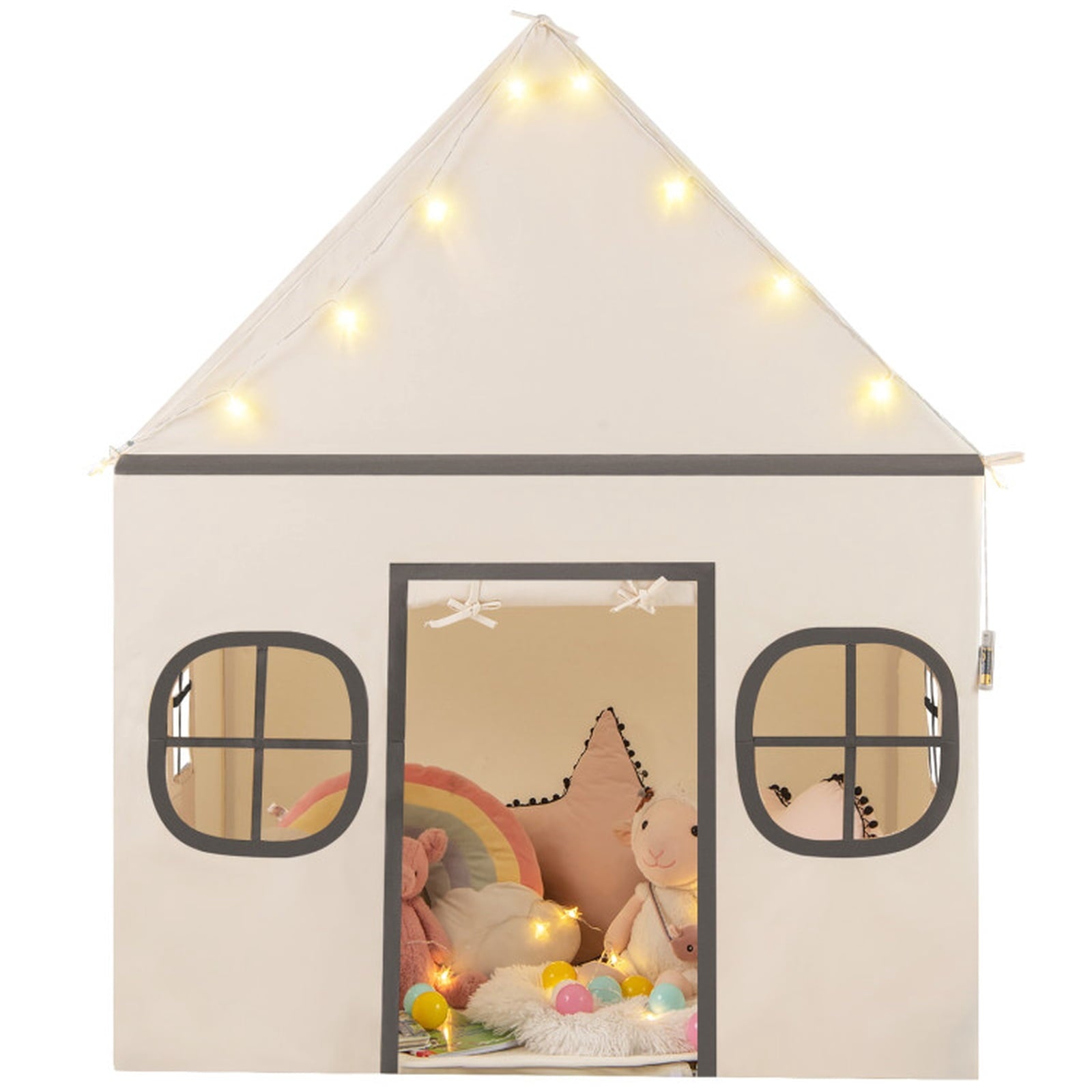 Redsmile Kids Play Tent Large Playhouse for Indoor Outdoor with Star Lights Door Curtain and Windows,Children Tent Play Equipment Gift for Girls Boys,Beige