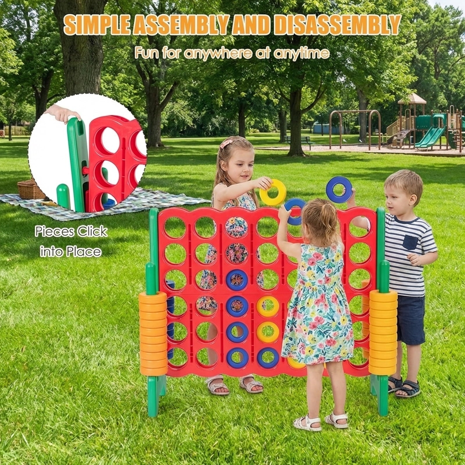 Redsmile Jumbo 4-to-Score Giant Game Set with 42 Jumbo Rings and Quick-Release Slider-Green Green - Outdoor Backyard Lawn Party Game for Kids Adults