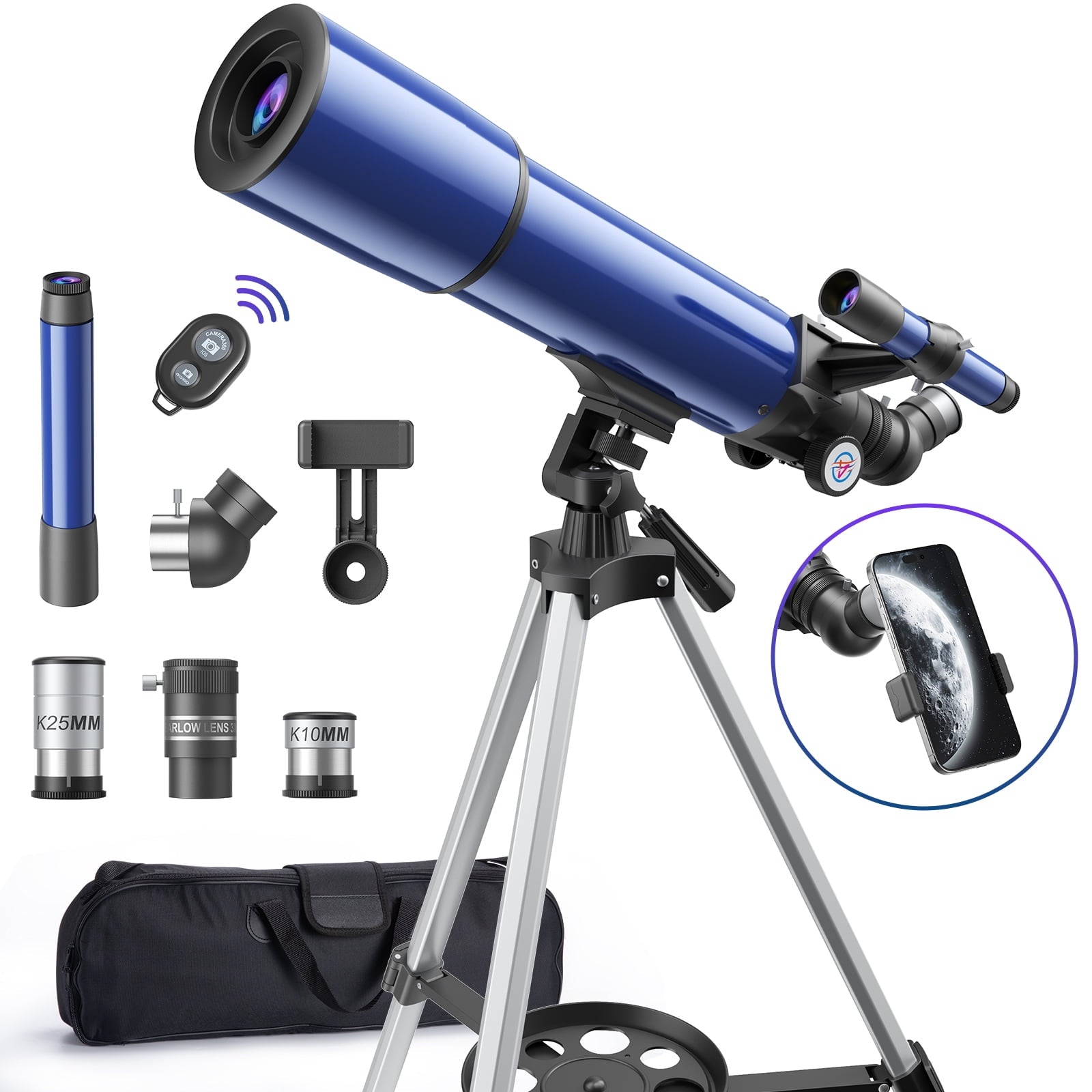 Redsmile Telescope for Adults Astronomy Beginners80mm Aperture 500mm Refractor Telescope with AZ Mount Tripod and 2 Eyepieces20x to 50x Magnification for Moon ViewingBlue