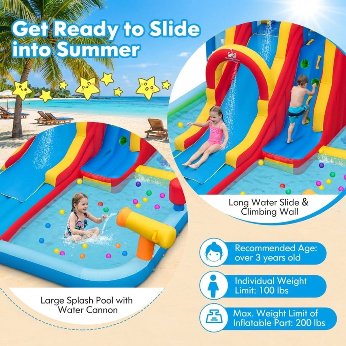 Redsmile Inflatable Water Slide Water Park with Long Slide, Splash Pools and Ball Pit, Backyard Water Slide Bounce House for Kids Ages 3+, 900D Oxford Outdoor Fun (Without Blower)
