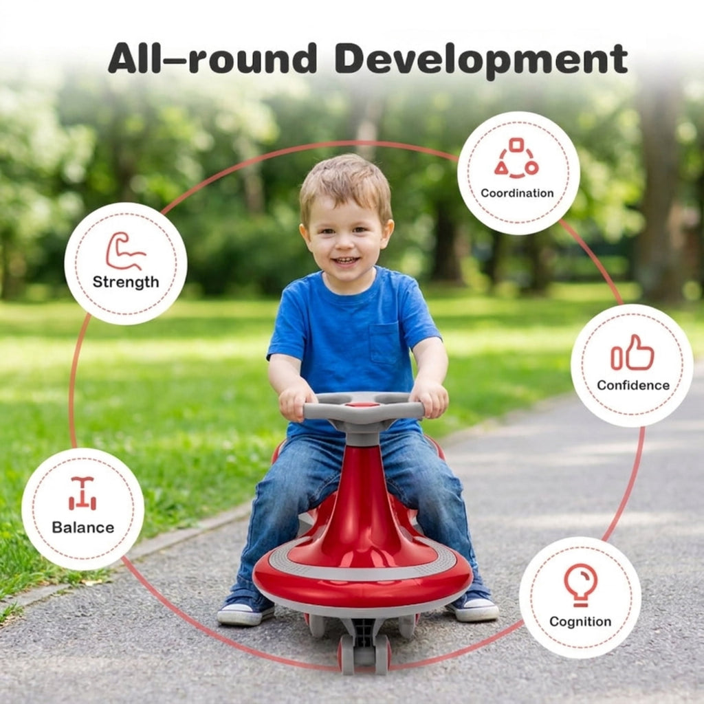 Redsmile Wiggle Car Ride On Toy for Toddlers and Kids Ages 2 and Up, Kids Wiggle Car with Flashing PU Wheels and No Batteries Needed, Twist Car Holds 110 lbs, Red