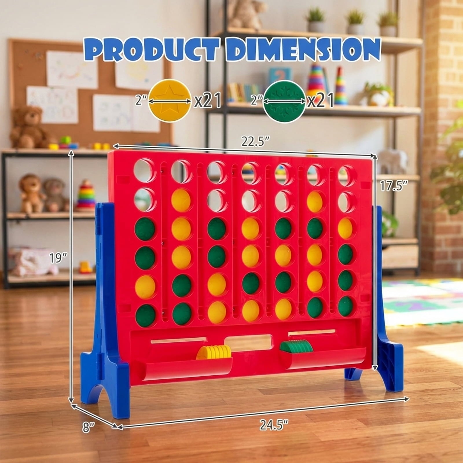 Redsmile Jumbo 4-to-Score Connect Game Set with Carrying Bag and 42 Coins in Blue - Family Game Night Entertainment for All Ages Indoor Outdoor Yard Party Fun