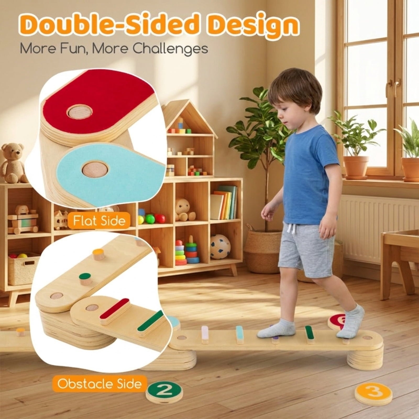 Redsmile Kids Balance Beam Set, Wooden Balance Boards with Stepping Stones, Toddler Balance and Coordination Toy, Multicolor