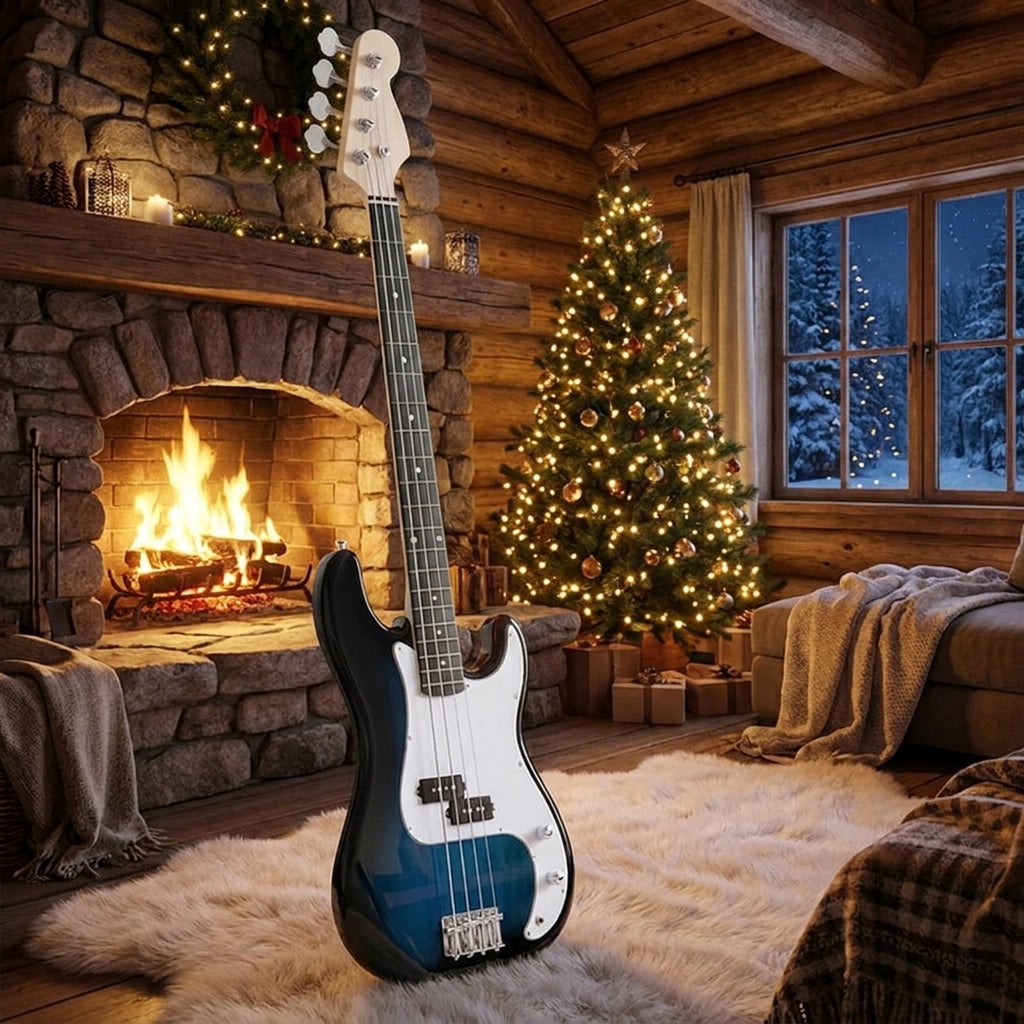 Redsmile 45.5 Inch 4 String Electric Bass Guitar with Double Pickups and Gig Bag for Beginners, Blue