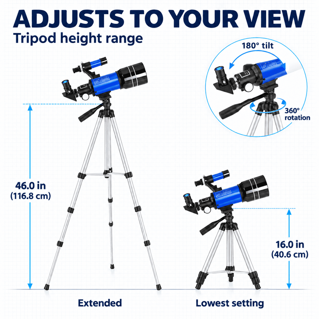 Redsmile Telescope for Kids and Adults, 70mm Aperture 300mm Refractor Telescope for Beginners, High Powered 20x to 150x, 3x Barlow, Phone Adapter, AZ Tripod, Portable Astronomy for Stargazing, Blue