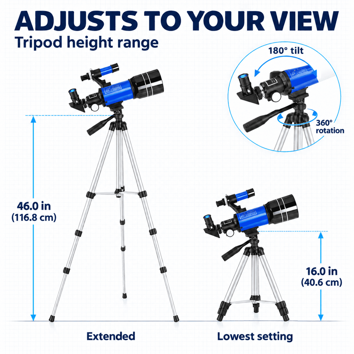 Redsmile Telescope for Kids and Adults, 70mm Aperture 300mm Refractor Telescope for Beginners, High Powered 20x to 150x, 3x Barlow, Phone Adapter, AZ Tripod, Portable Astronomy for Stargazing, Blue