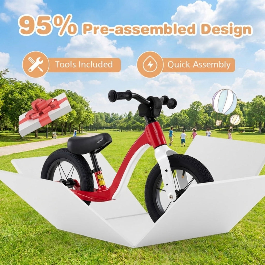 Redsmile 12 Inch Balance Bike for Toddlers, No Pedal Bike with Adjustable Seat and Handlebar, Lightweight Alloy Training Bike, Red