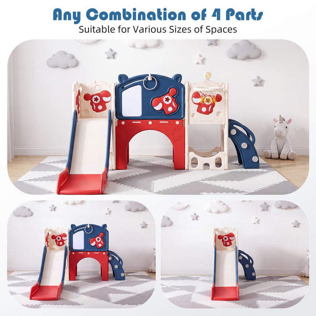 Redsmile 11-in-1 Toddler Slide Indoor Playground with Climber, Basketball Hoop and Storage, Kids Activity Center for Boys Girls