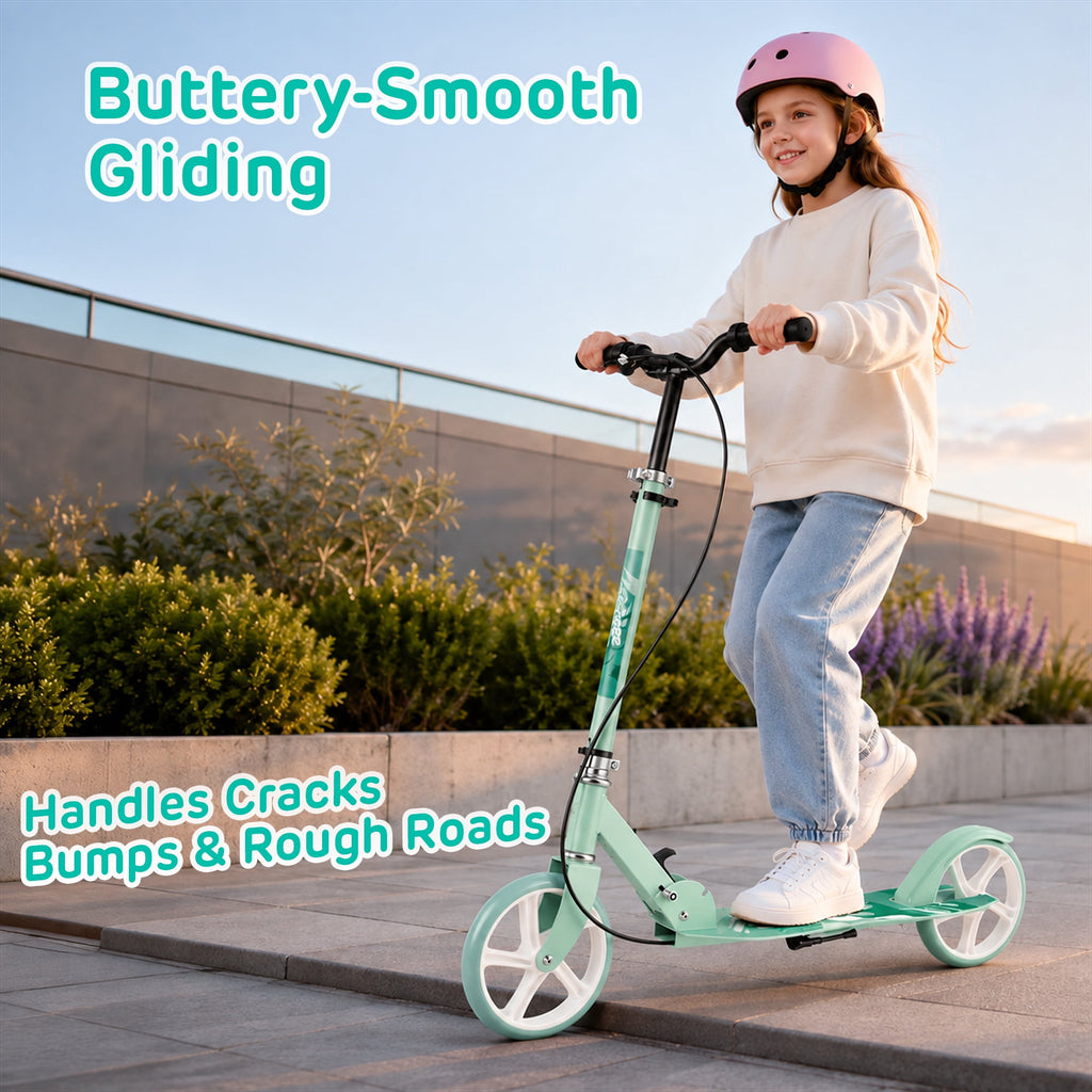 Redsmile Kick Scooter with 4 Adjustable Levels,Folding Commuter Scooter with Dual Brakes and 8 Inch Big Wheels for Teens and Adults,Green