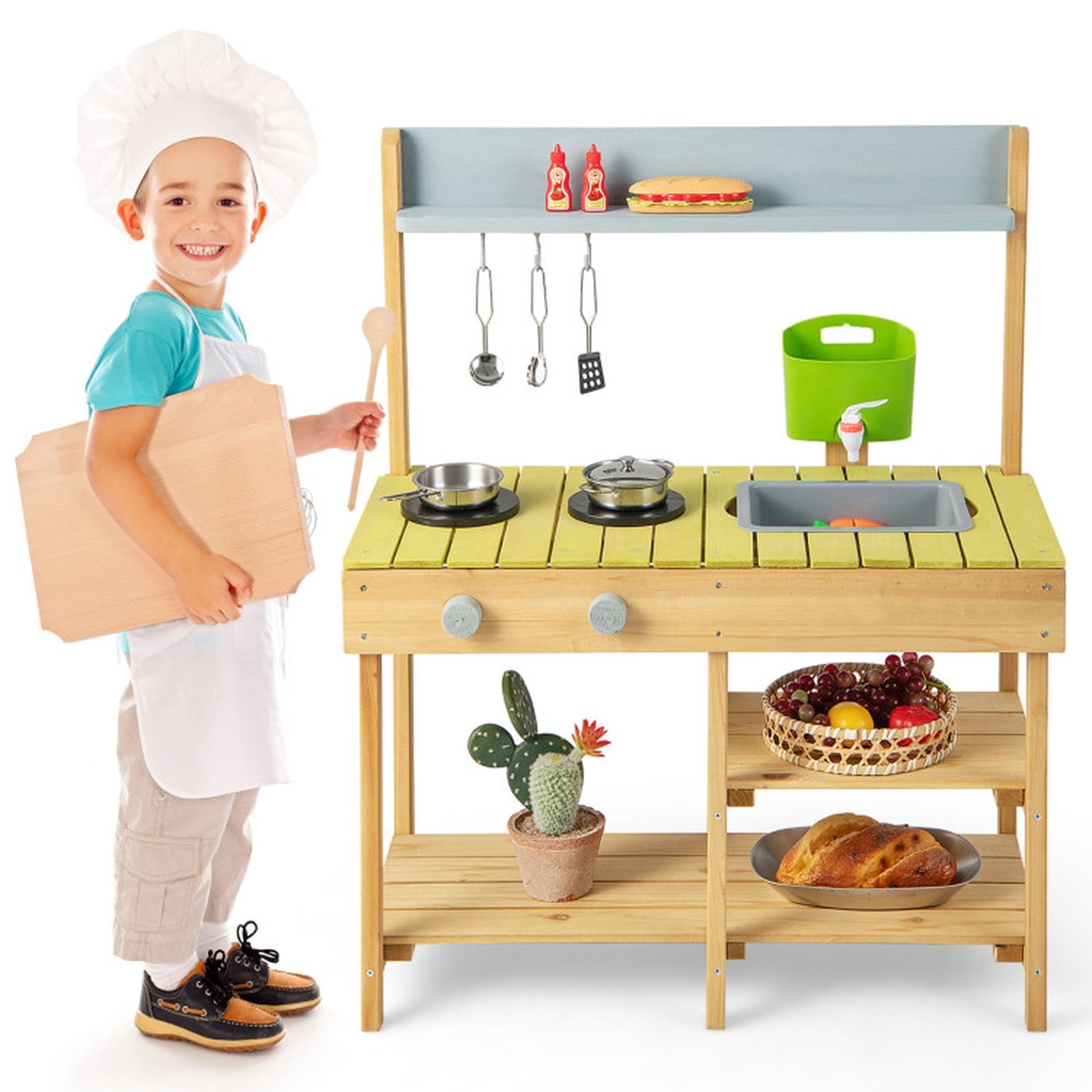 Redsmile Play Kitchen,Wooden Kids Kitchen Playset with Stove Top,Pretend Play Toy Kitchen Gift for Girls Boys Ages 3-10,Multicolor