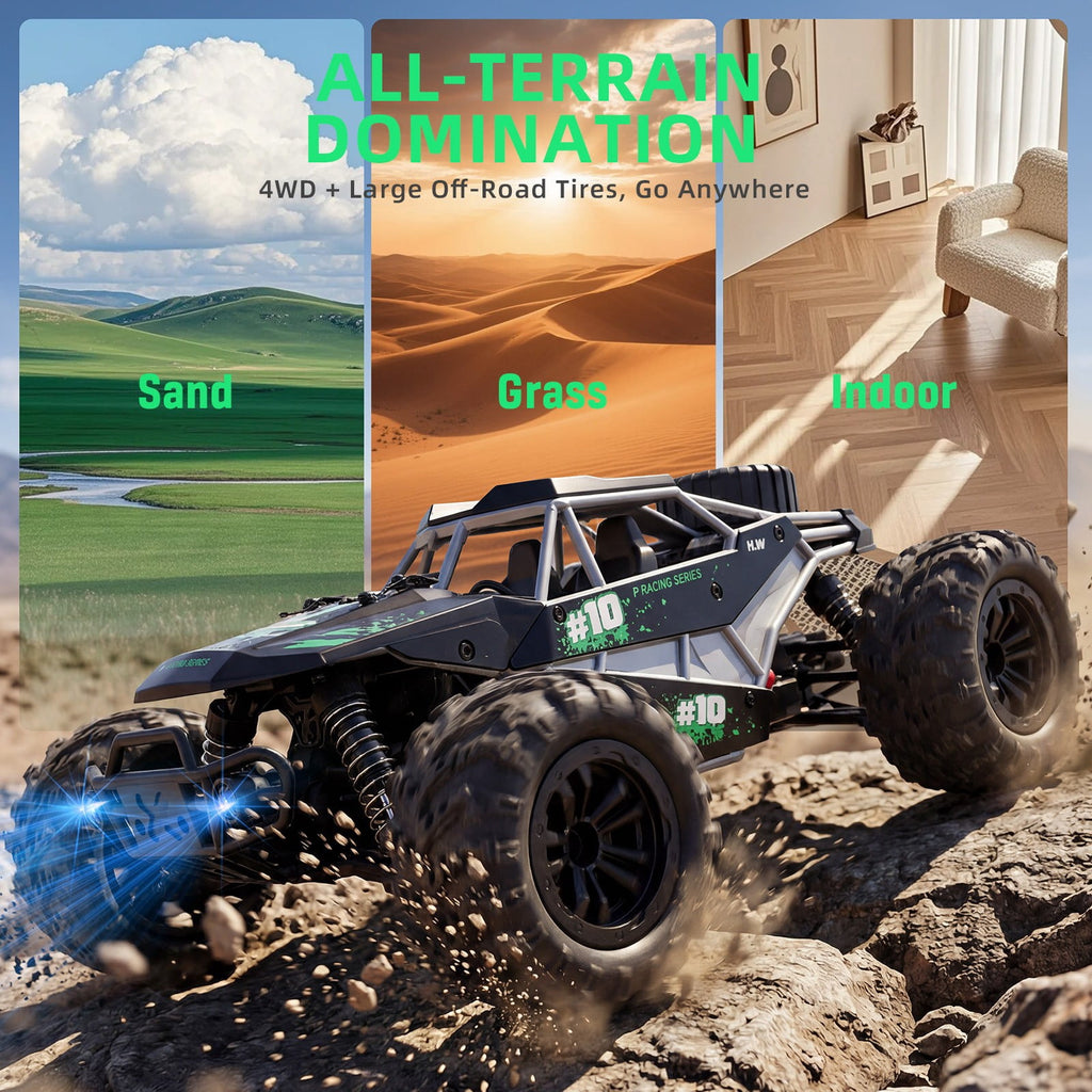 Redsmile Remote Control Car 1:16 Scale 4WD Off-Road RC Truck with 22 MPH Speed, All-Terrain Monster Truck with LED Headlights and Rechargeable Battery, Ready to Run Toy Gift for Boys and Kids