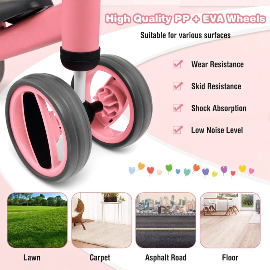 Redsmile Baby Balance Bike for 1-2 Year Olds, 4 Wheel No Pedal Toddler Training Bike, Lightweight First Balance Bike, Pink