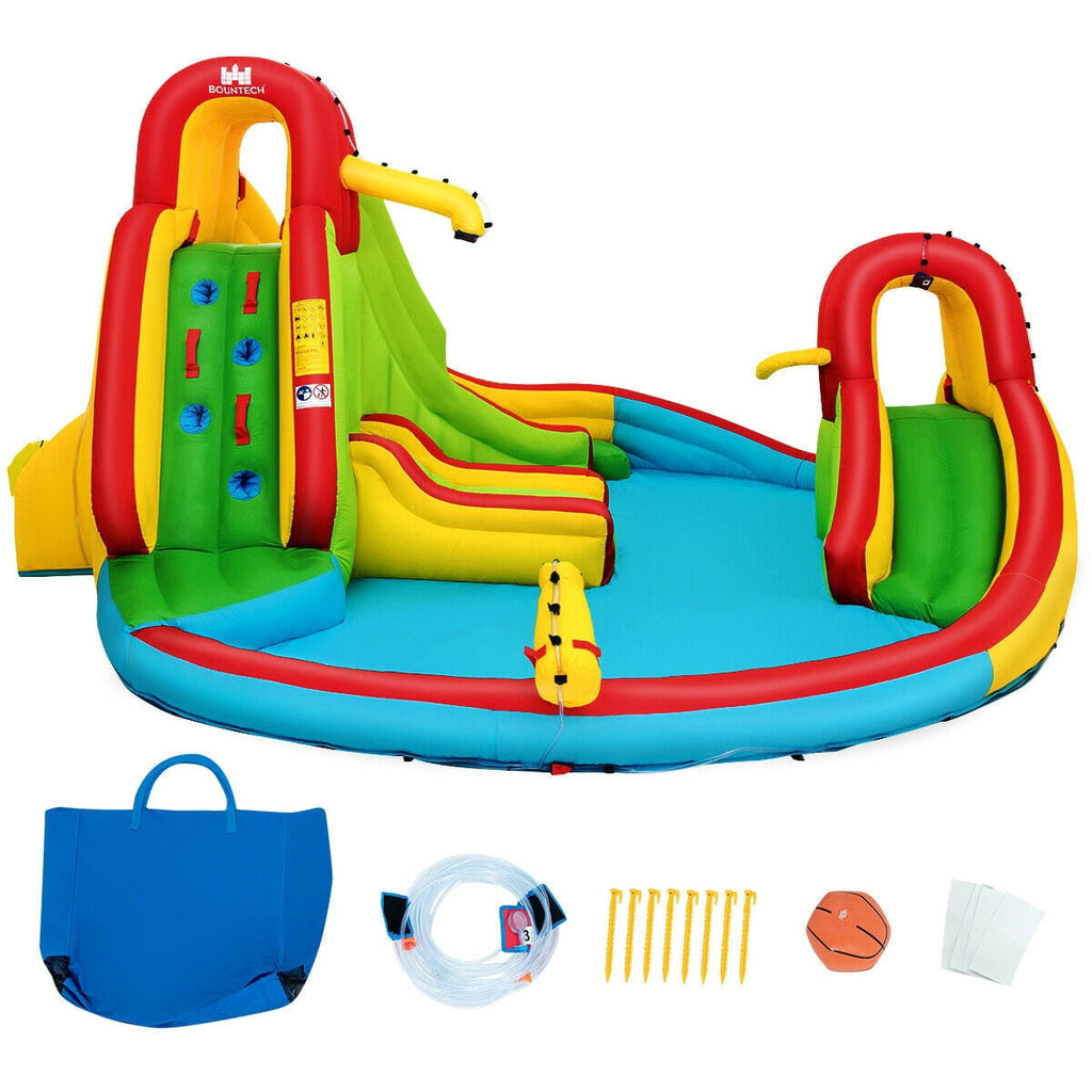 Redsmile Kid's Inflatable Water Slide Bounce House with Climbing Wall and Pool Without Blower - Multicolor