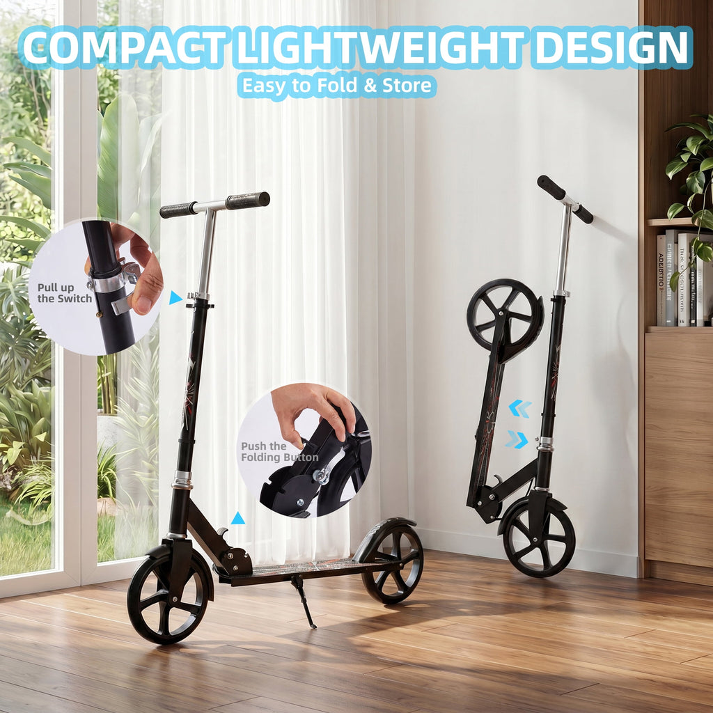 Redsmile Kick Scooter with 3 Adjustable Levels,Folding Commuter Scooter 8 Inch Big Wheels for Teens and Adults,Black