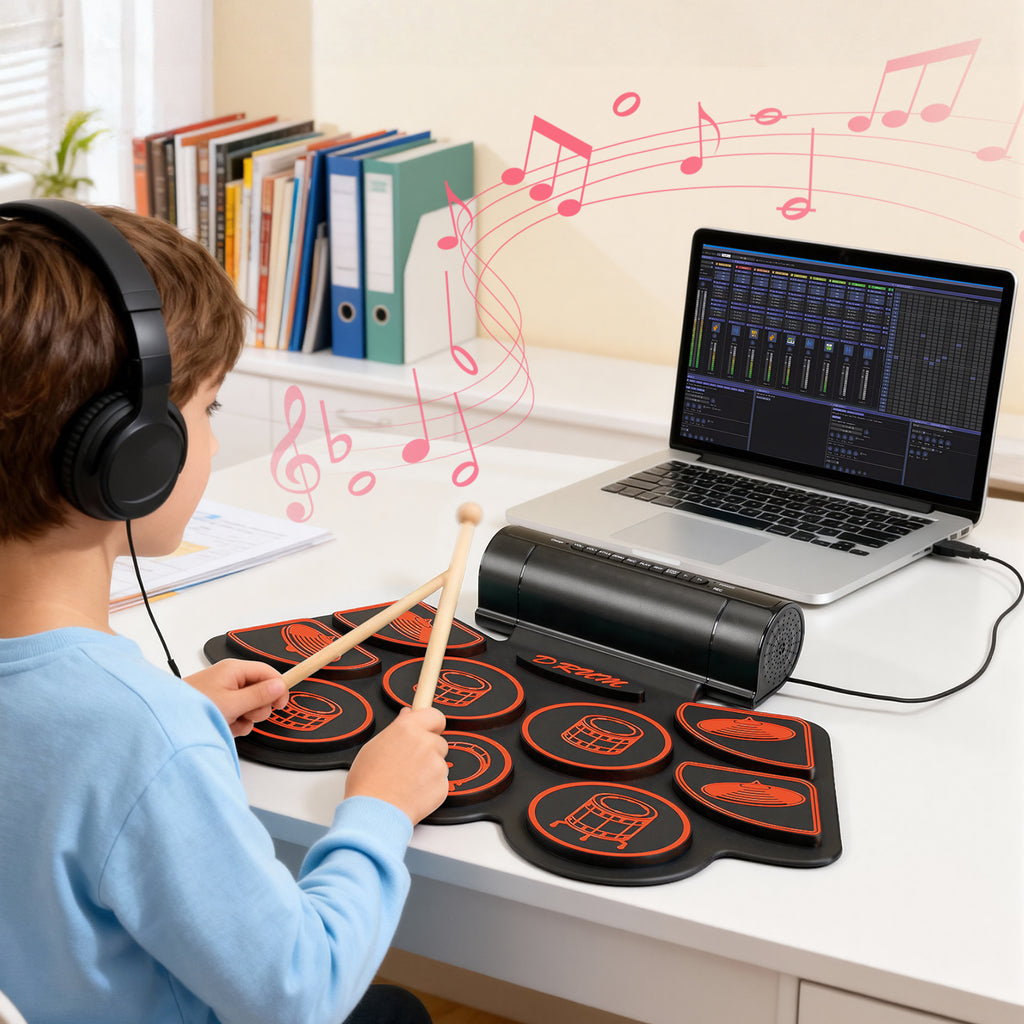 Redsmile Electronic Drum Set Kit with 9 Pads and Dual Speakers for Kids and Adults,Portable Practice Kit for Beginners