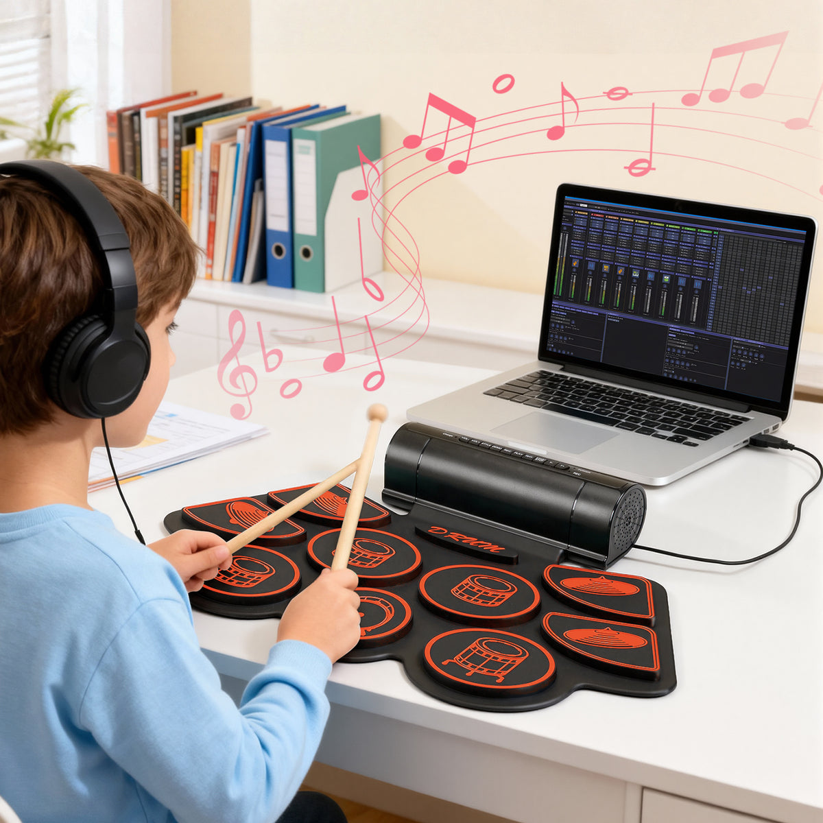 Redsmile Electronic Drum Set Kit with 9 Pads and Dual Speakers for Kids and Adults,Portable Practice Kit for Beginners