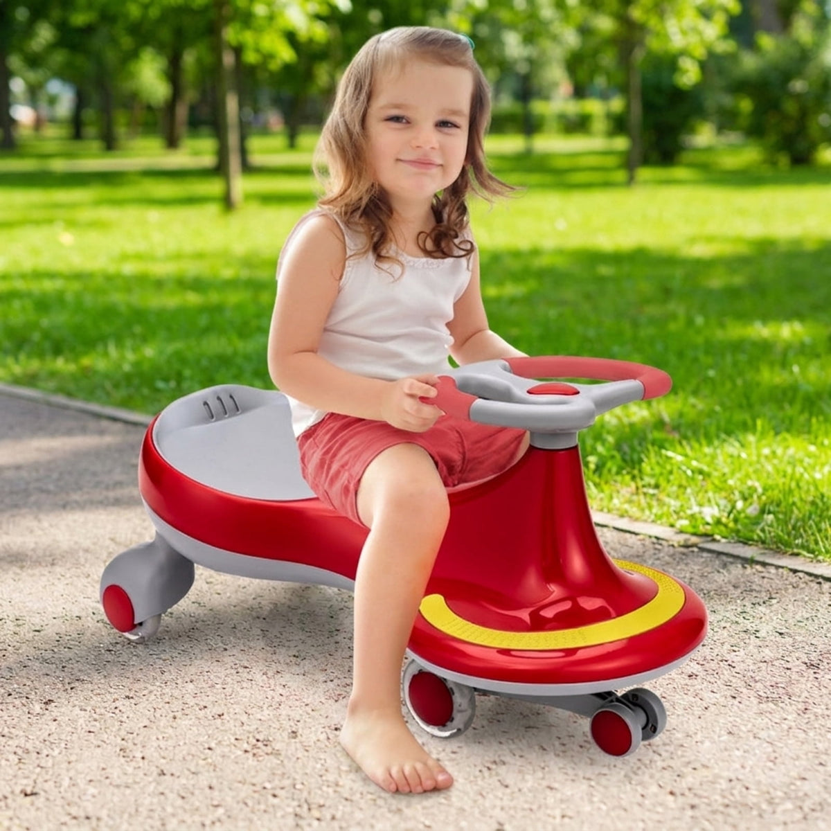 Redsmile Wiggle Car Ride On Toy for Toddlers and Kids Ages 2 and Up, Kids Wiggle Car with Flashing PU Wheels and No Batteries Needed, Twist Car Holds 110 lbs, Red