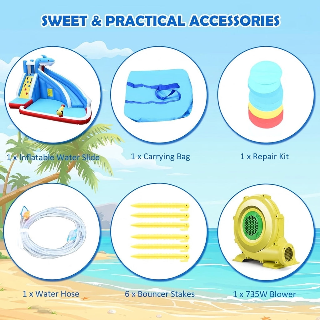 Redsmile 4-in-1 Inflatable Water Slide Park with Splash Pool Climbing Wall Water Cannon for Kids Aged 4-12 Outdoor Backyard Water Play - Multicolor
