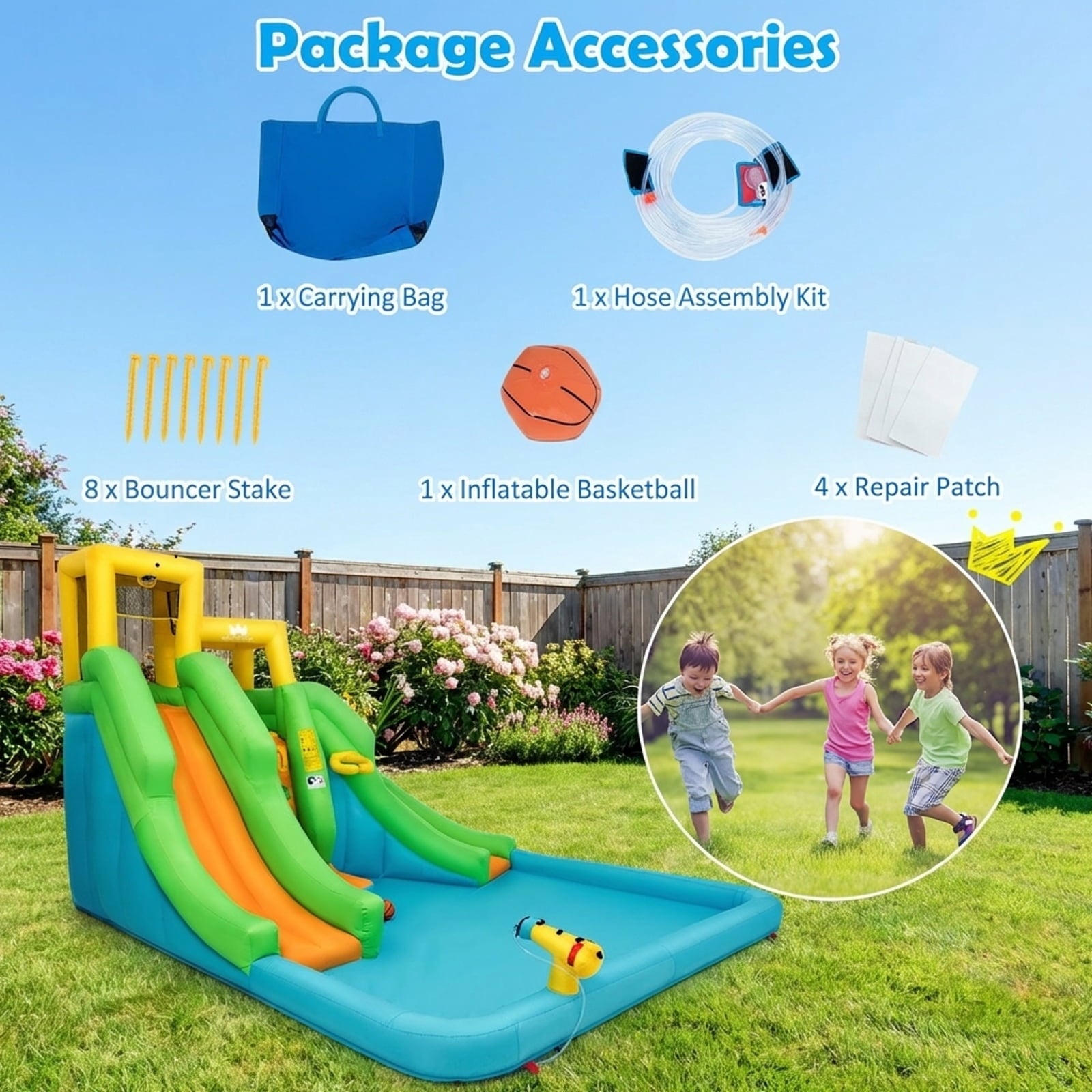 Redsmile Kids Inflatable Water Park Bounce House with 480W Blower - Multicolor - Kids Birthday Party