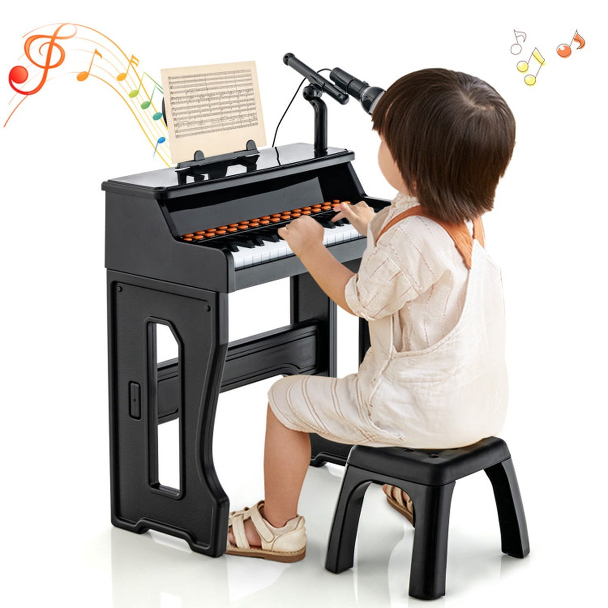 Redsmile 37-Key Kids Piano Keyboard with Microphone and Stool for Toddlers and Beginners Ages 3 and Up, Black