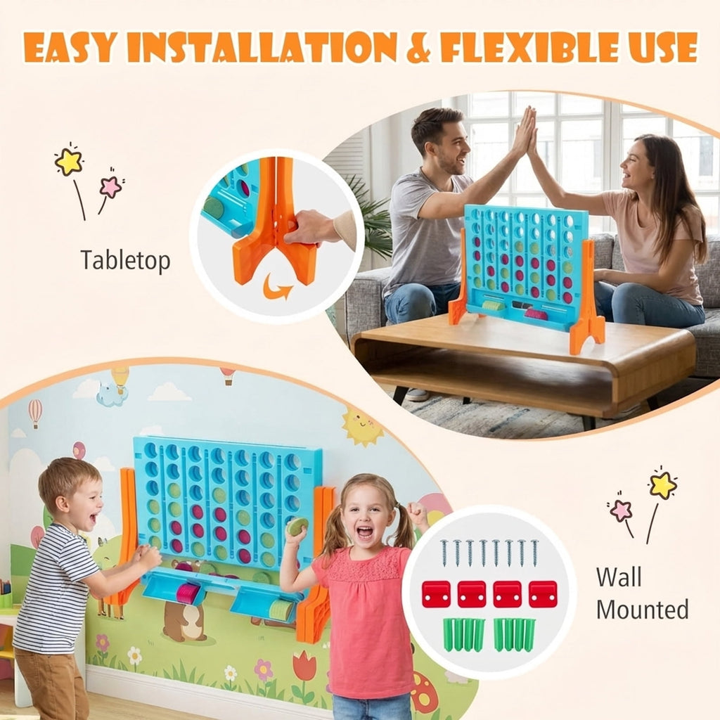 Redsmile Jumbo 4-to-Score Connect Game Set with Carrying Bag and 42 Coins Orange - Portable Outdoor Indoor Game for Birthday Party BBQ Camping Family Fun