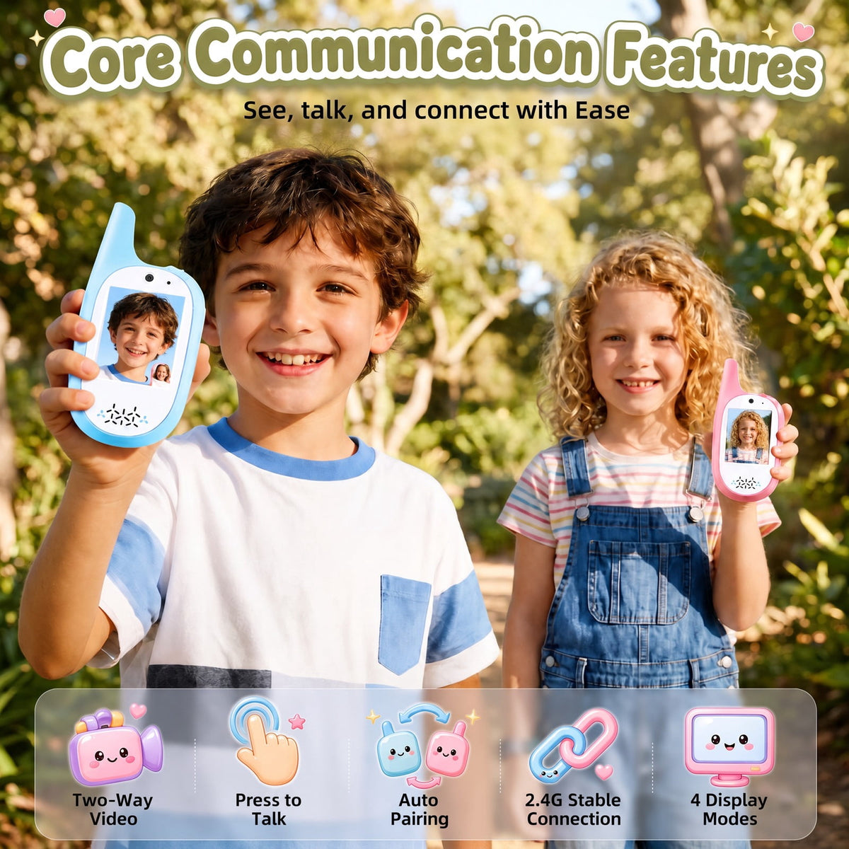 Redsmile Kids Video Walkie-Talkies, 2-Pack with Screen and Voice Effects, Pink and Blue