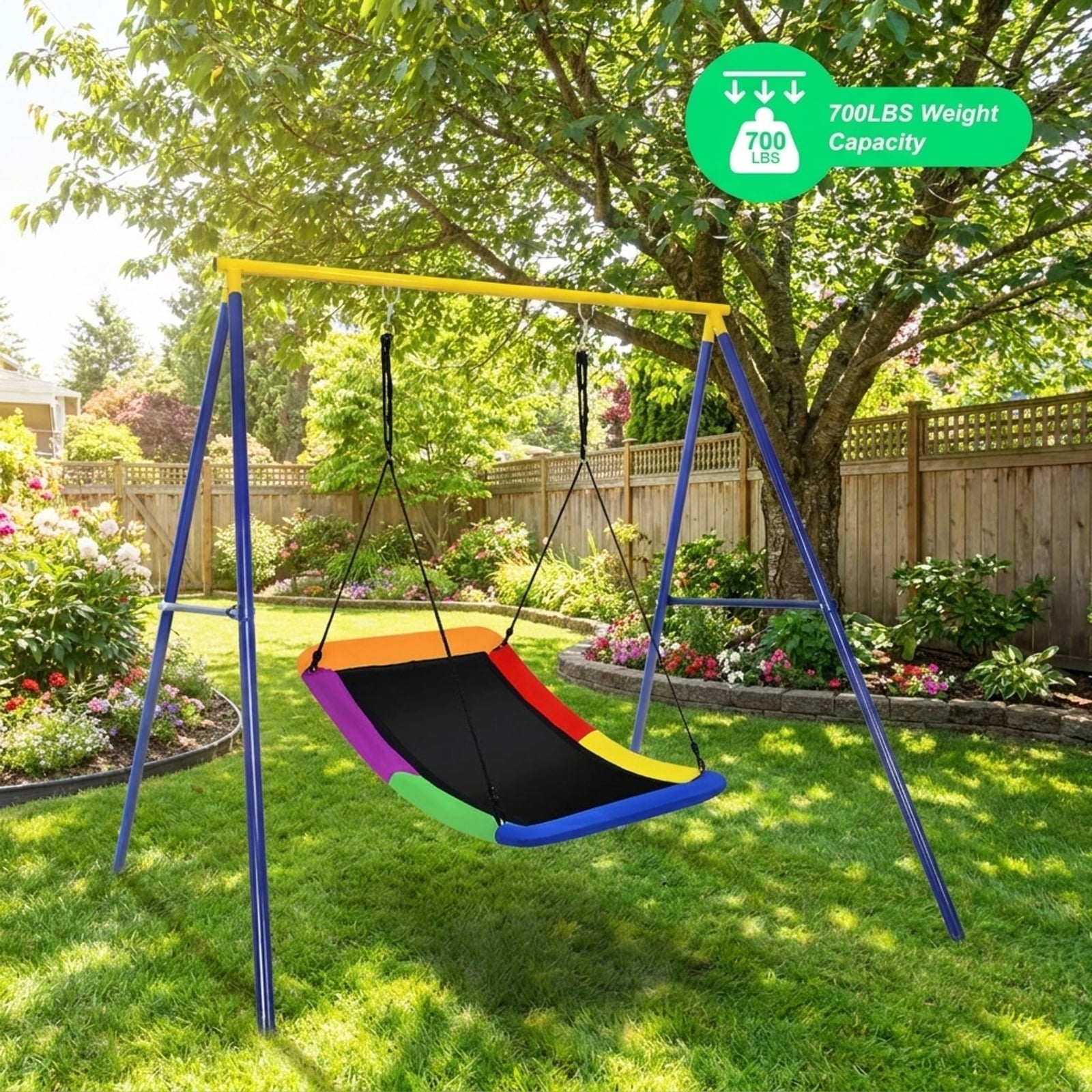 Redsmile Platform Tree Swing for Kids and Adults, 60 Inch Giant Saucer Tree Swing with Adjustable Ropes, 700 lb Outdoor Backyard Swing, Multicolor