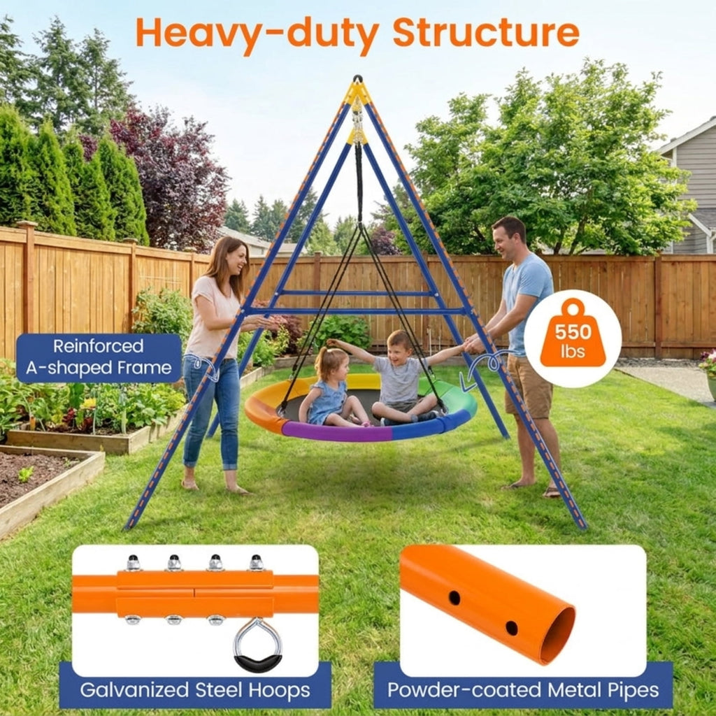 Redsmile A-Frame Swing Stand for Backyard, Extra Large Heavy Duty Steel Swing Frame Holds 550 lb, Freestanding Outdoor Swing Set Stand, Blue and Yellow