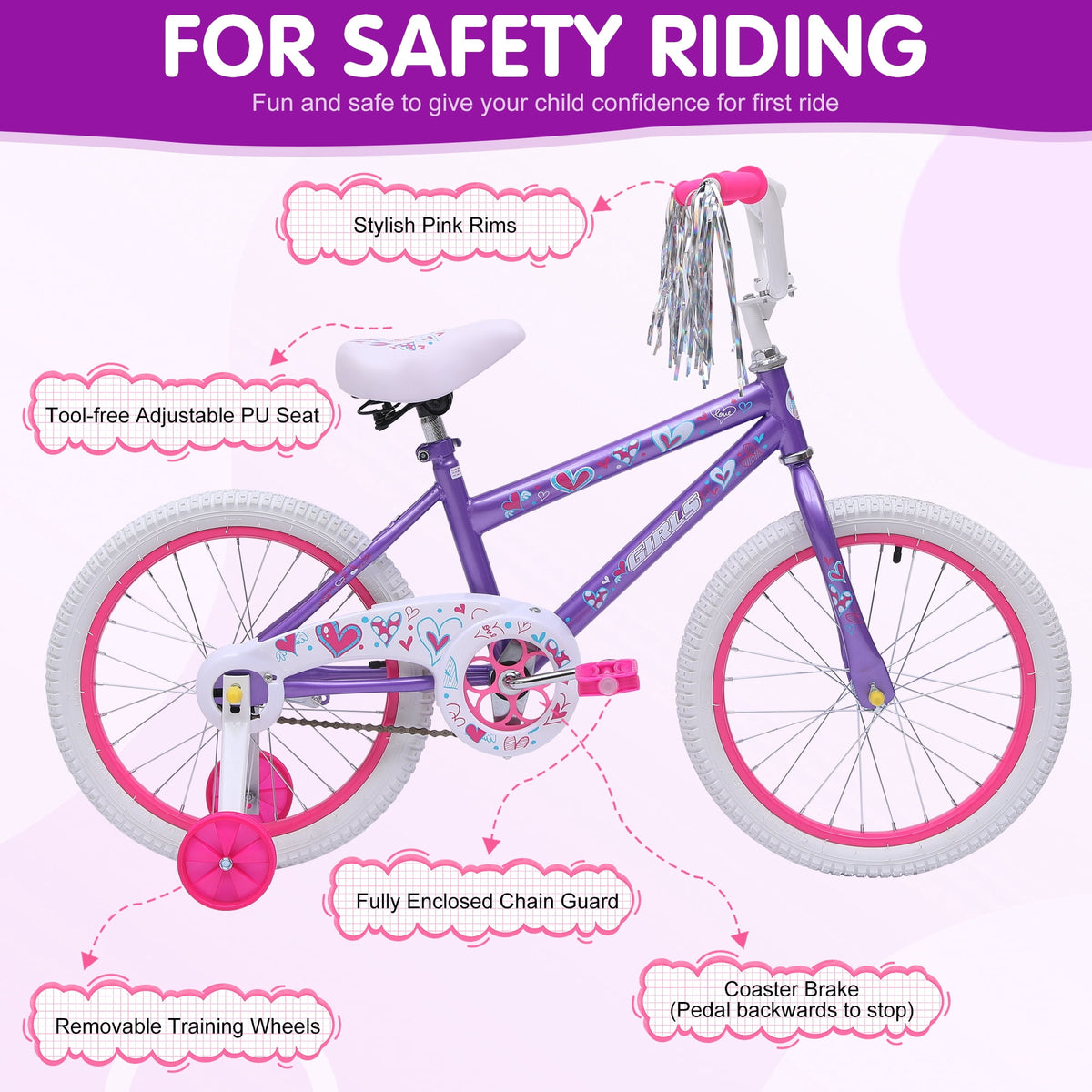 Redsmile 18 in. Kids Bike with Training Wheels, Bicycle for Girls and Boys Ages 3-8 Years, Purple