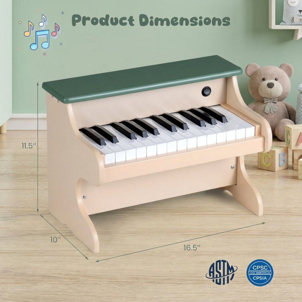 Redsmile 25-Key Wooden Kids Piano Keyboard with Recording and Music Stand for Toddlers and Beginners, Green