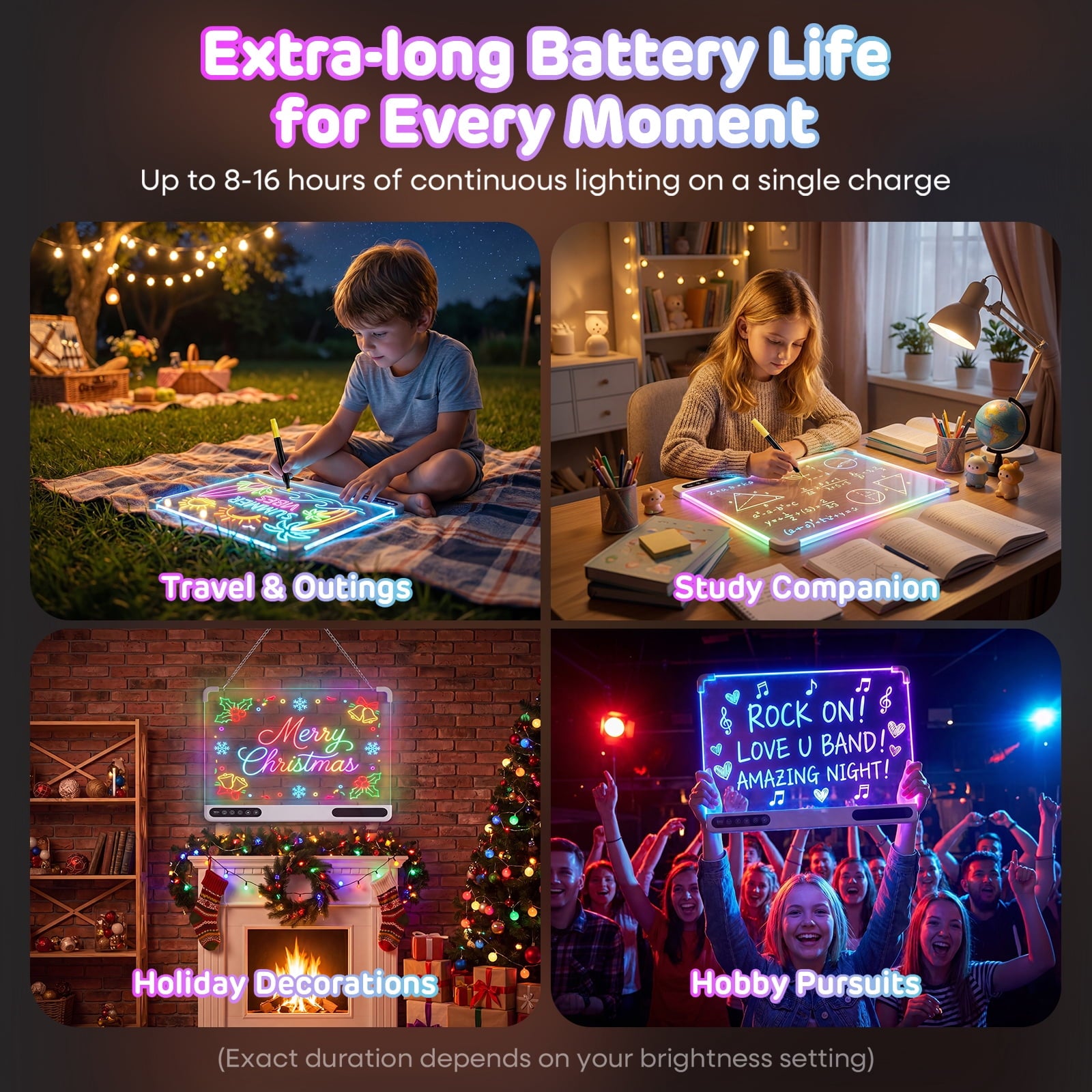 Redsmile Led Drawing Board for Kids,13.7in X 10inRechargeable Light-Up Dry Erase Board with 7 Color Light Modes,Doodle Glow Drawing Board with 7 Markers and Tracing Book,Sketching Gift Toy for Kids
