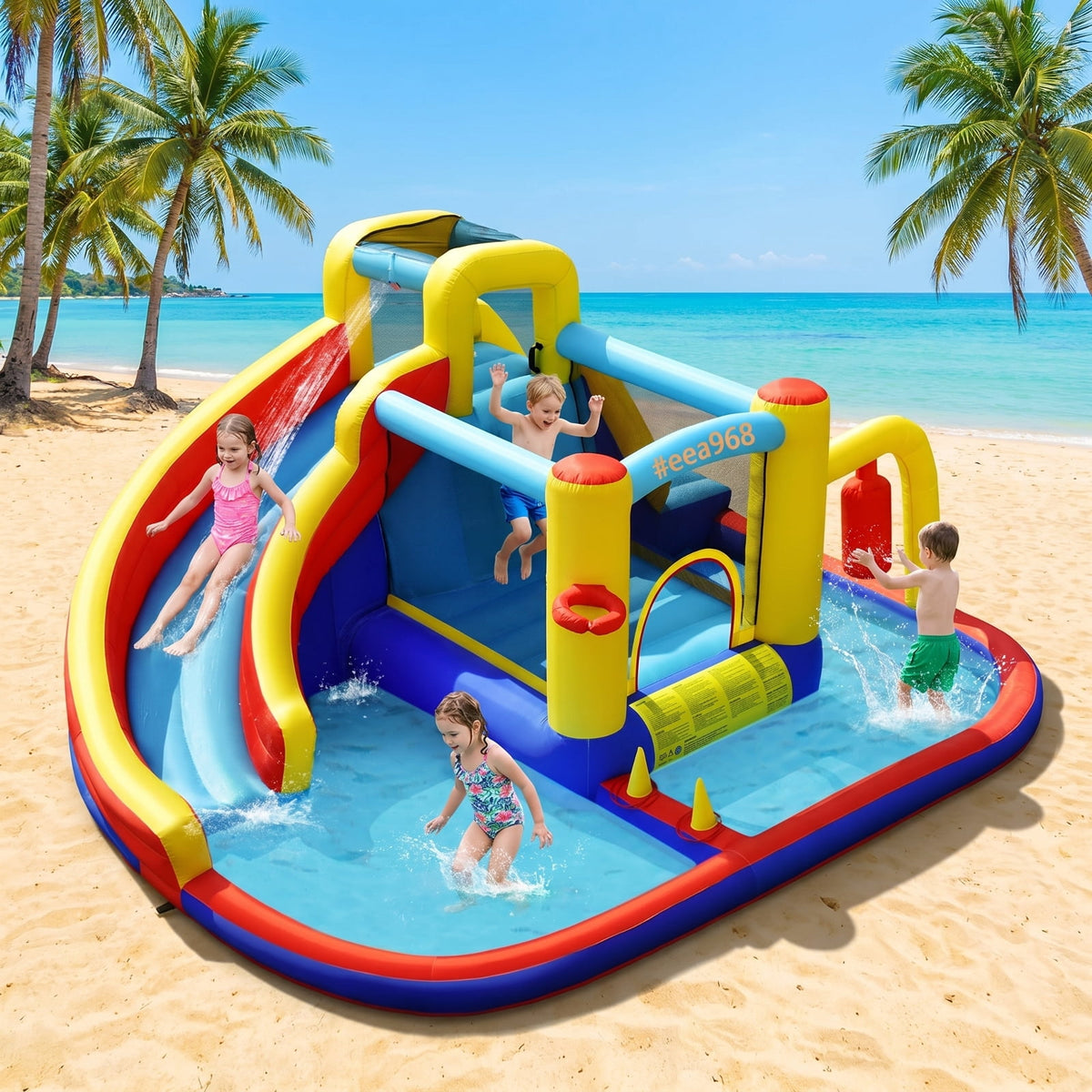 Redsmile 7-in-1 Inflatable Water Slide Bounce Castle with Splash Pool and Climbing Wall without