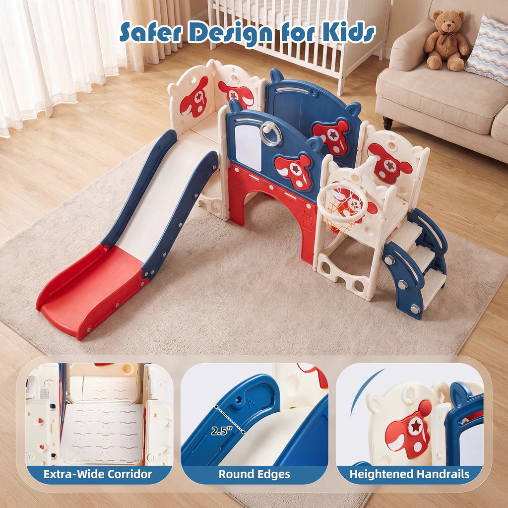 Redsmile 11-in-1 Toddler Slide Indoor Playground with Climber, Basketball Hoop and Storage, Kids Activity Center for Boys Girls