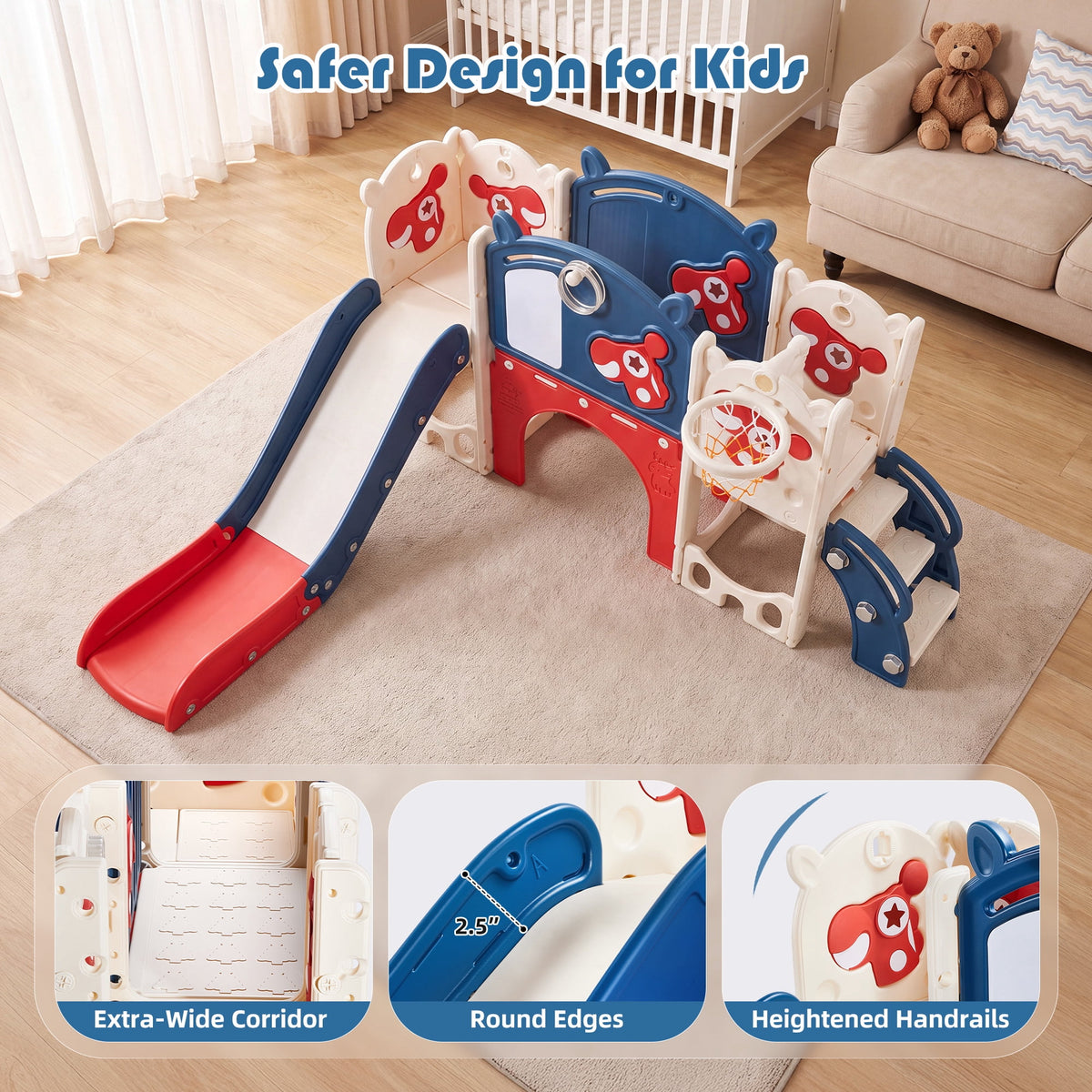 Redsmile 11-in-1 Toddler Slide Indoor Playground with Climber, Basketball Hoop and Storage, Kids Activity Center for Boys Girls