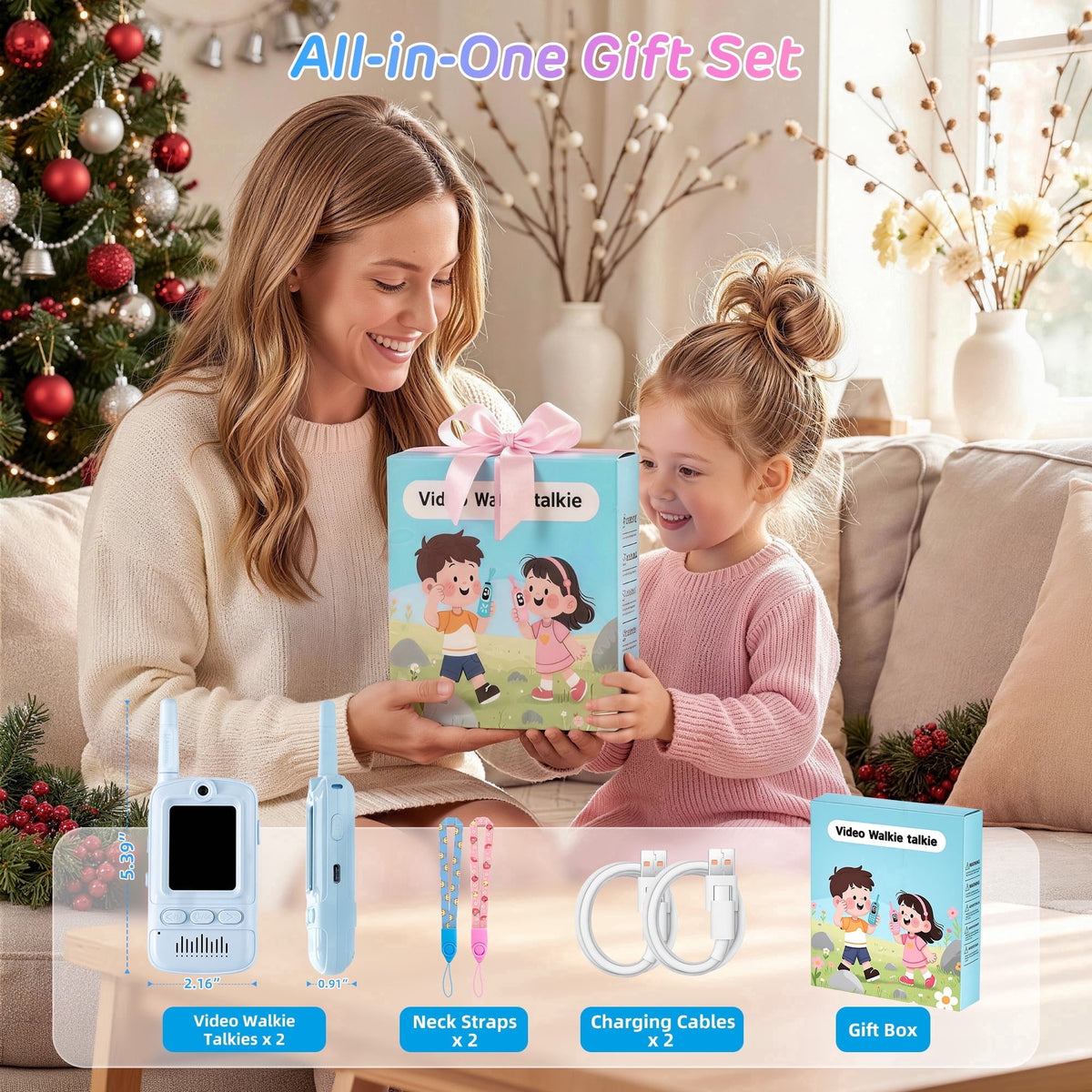 Redsmile Video Walkie Talkies for Kids,2 Pack Multifunctional Rechargeable Long Range Two Way Radios Video Call Toys for Indoor, Camping, Hiking, Travel,Gift for Boys Girls Age 3-12 (Blue/Pink)