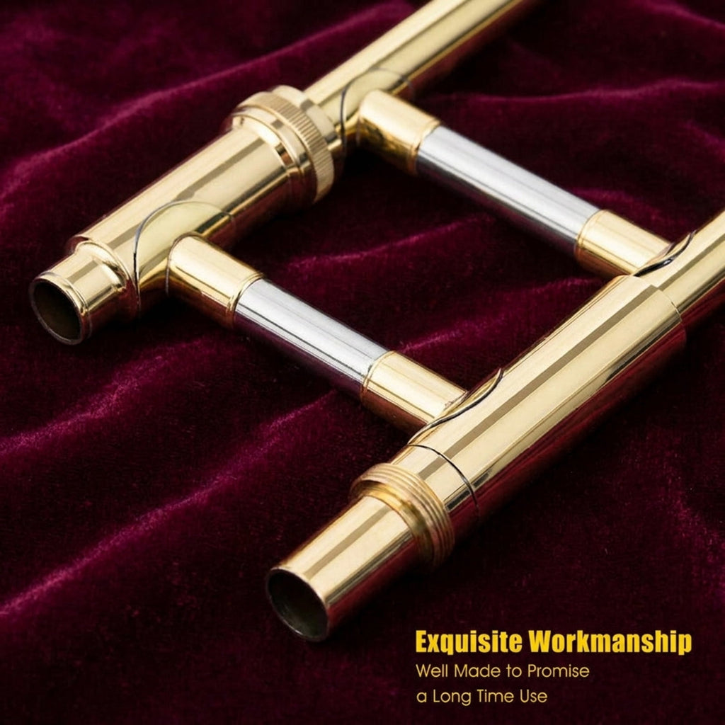 Redsmile B-Flat Tenor Trombone Beginner Set with Brass Body and Standard Mouthpiece and Padded Carrying Case for Students, Gold