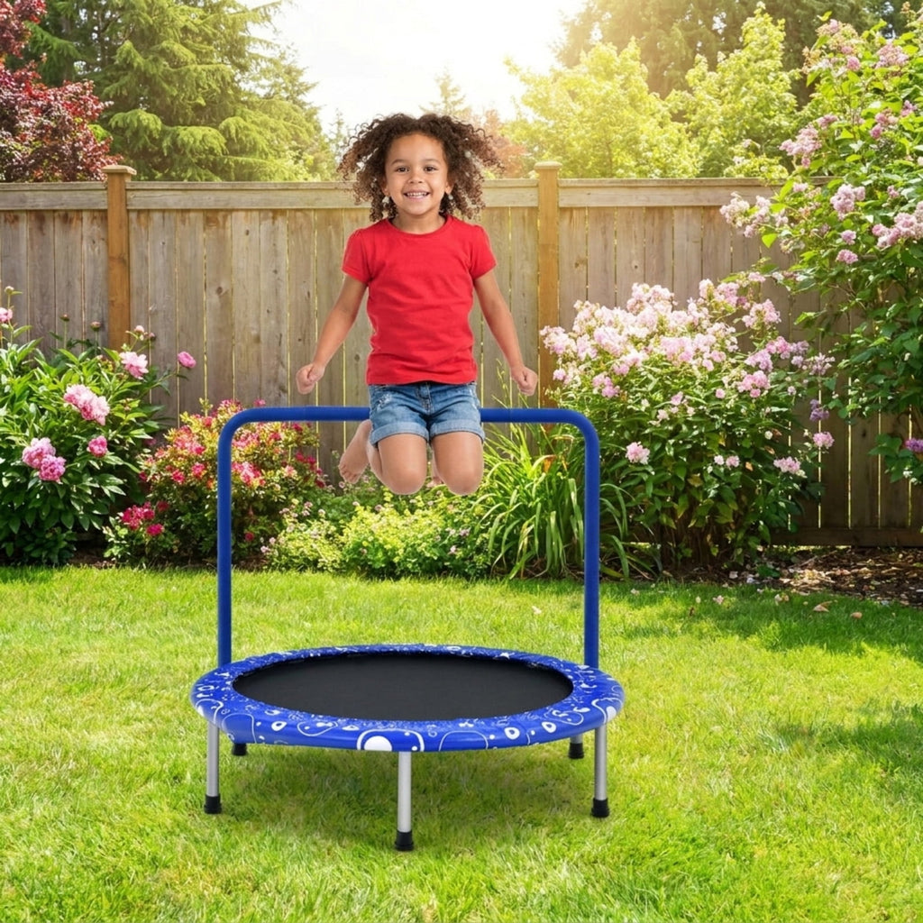 Redsmile 36 Inch Kids Trampoline Mini Rebounder with Full Covered Handrail, Blue