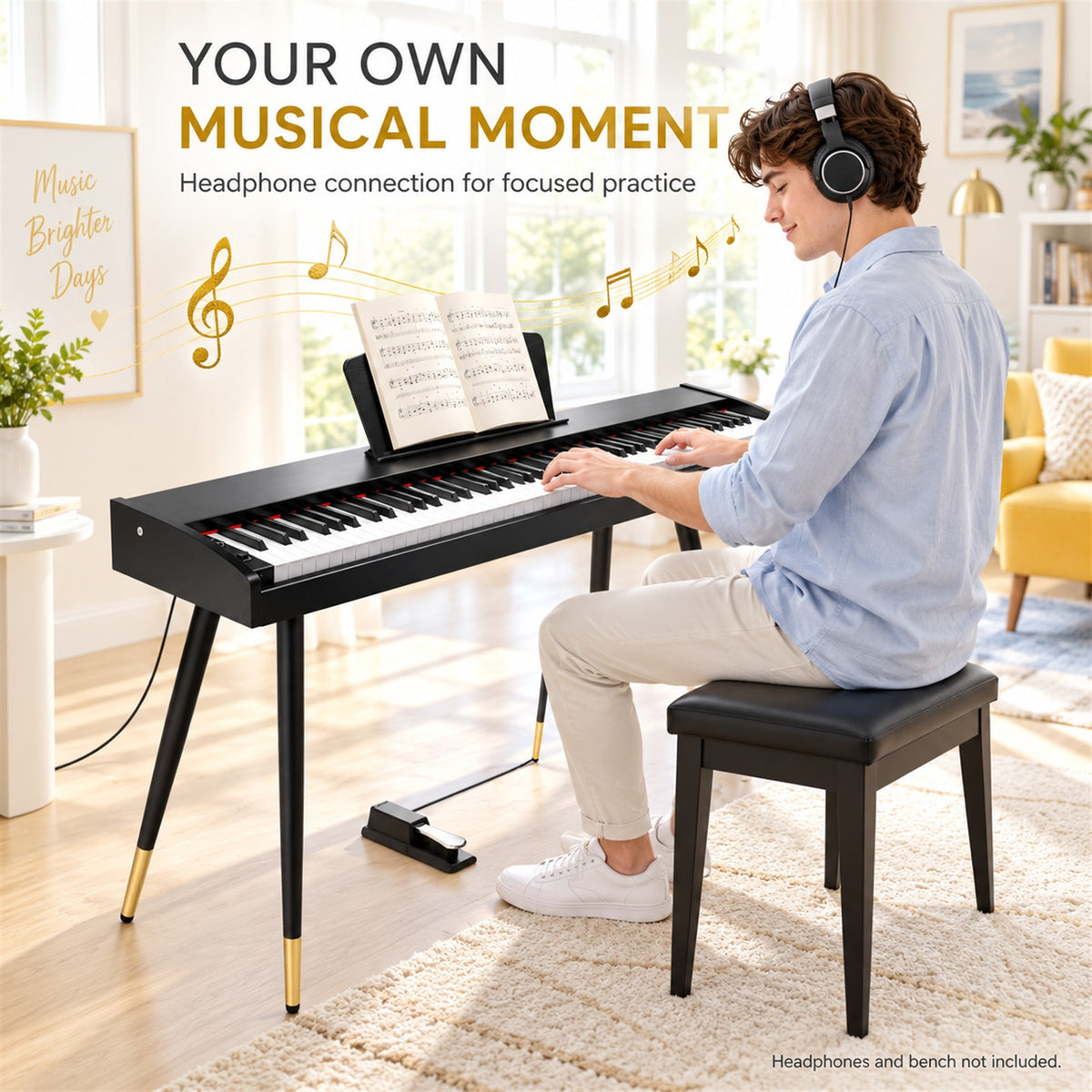 Redsmile Piano Keyboard 88 Keys, Electric Piano with Metal Legs and Sustain Pedal, Black