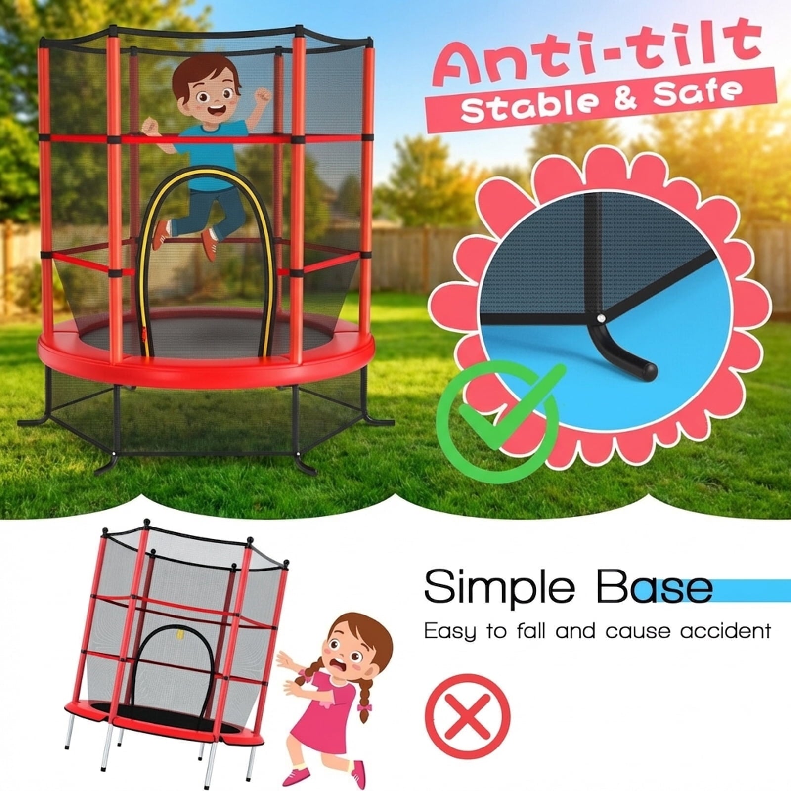 Redsmile 55 Inch Kids Recreational Trampoline Bouncing Jumping Mat with Enclosure Net - Red - Outdoor Recreation