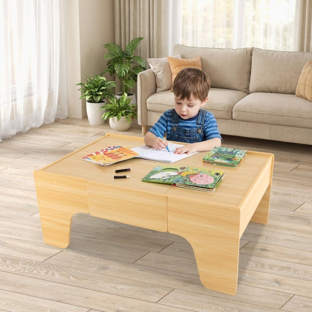 Redsmile 84-Piece Wooden Train Set with Reversible Tabletop and Storage Drawer, Train Set for Kids, Toy Train Set, Train Table with Storage for Toddlers Boys Girls, Christmas Gift, Natural