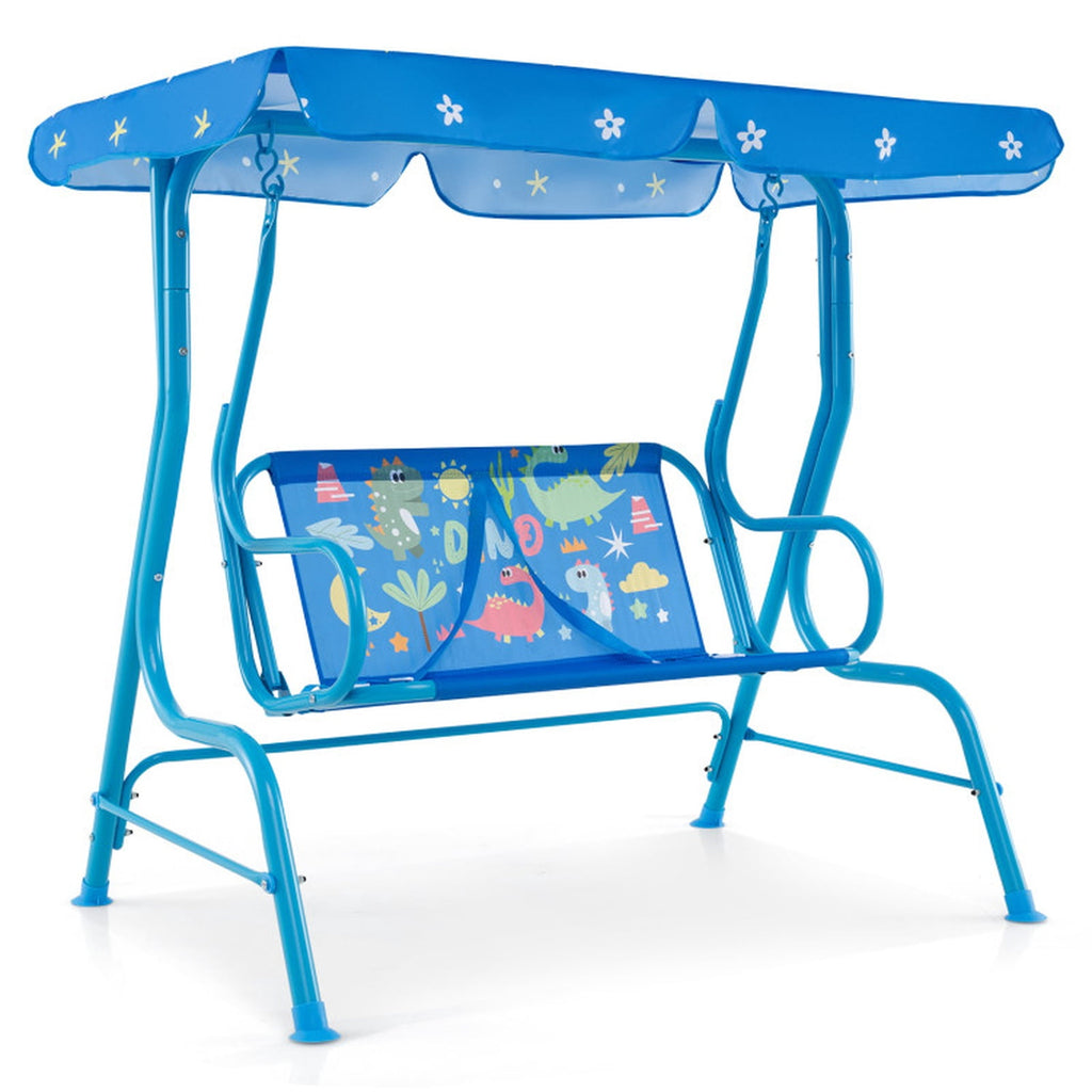 Redsmile 2-Seater Kids Patio Swing with Metal Stand and Adjustable Canopy - Blue - Backyard Play - Outdoor Fun