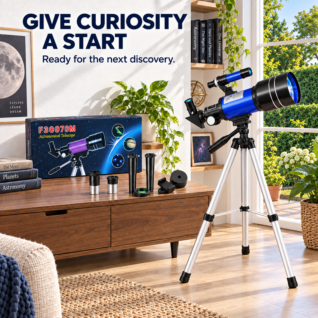 Redsmile Telescope for Kids and Adults, 70mm Aperture 300mm Refractor Telescope for Beginners, High Powered 20x to 150x, 3x Barlow, Phone Adapter, AZ Tripod, Portable Astronomy for Stargazing, Blue