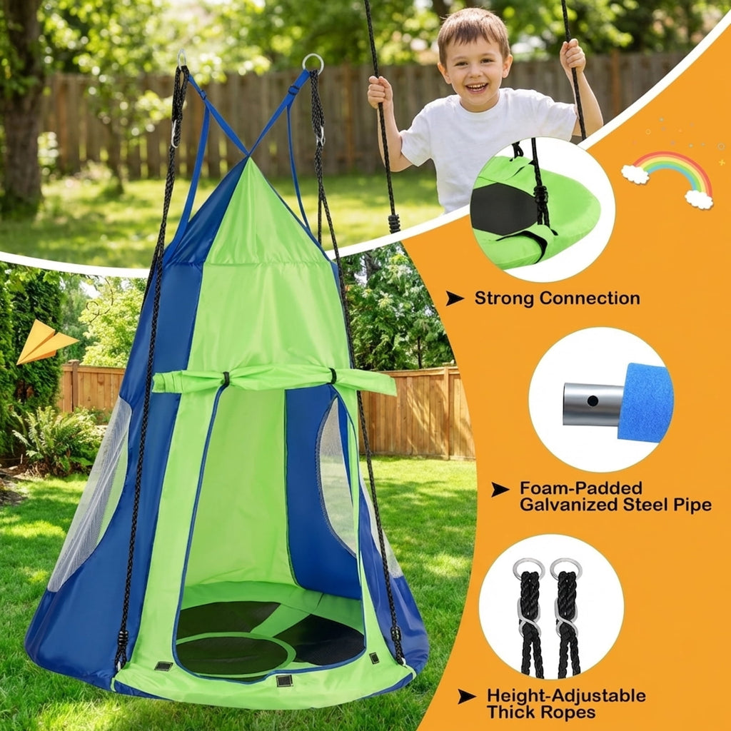 Redsmile 2-in-1 40 Inch Kids Hanging Chair Detachable Swing Tent Set 330 lbs Capacity Indoor Outdoor Play - Green