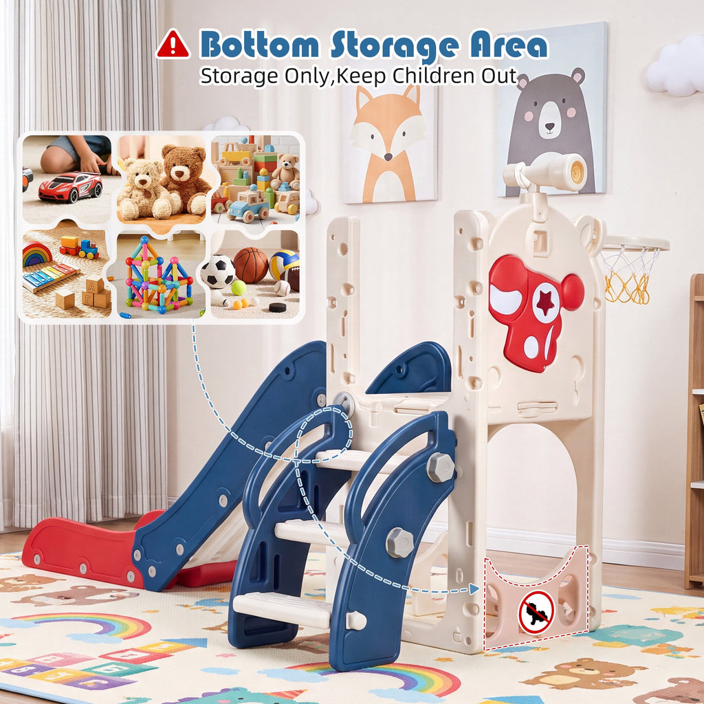 Redsmile 7-in-1 Toddler Slide with Climber and Basketball Hoop, Foldable Indoor Outdoor Kids Slide Playset with Golf Set