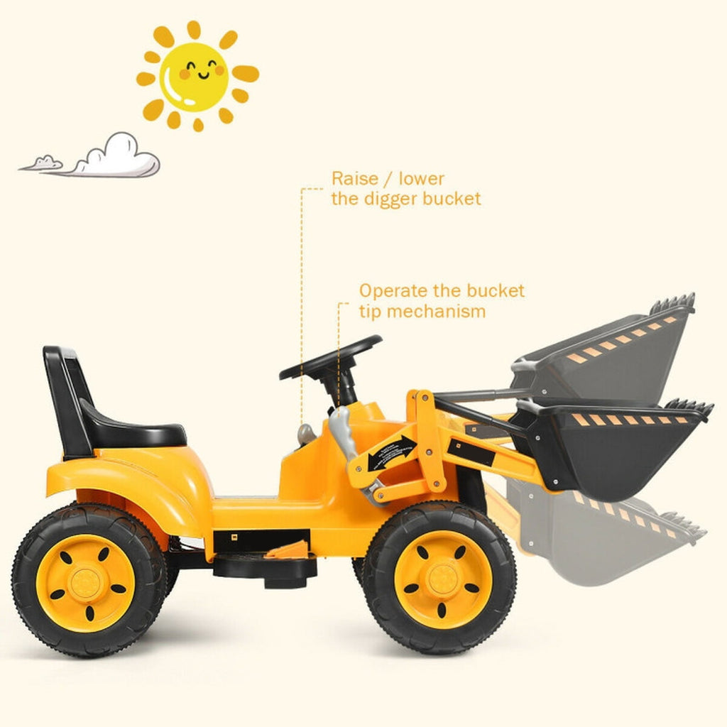 Redsmile 6V Kids Ride On Excavator Digger with Working Bucket, Lifting Arms, Horn, Battery Powered Tractor Construction Toy with Wide Seat, Yellow Black