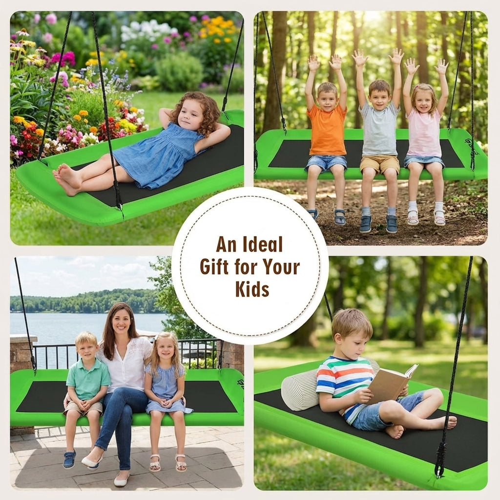 Redsmile 60 Inches Platform Tree Swing Outdoor with 2 Hanging Straps - Green - Backyard Play - Outdoor Fun