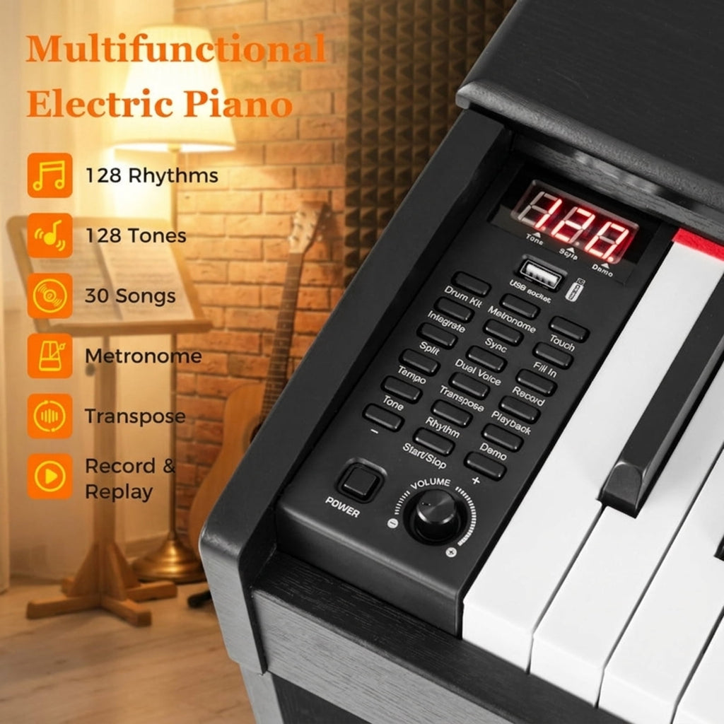 Redsmile 88 Key Hammer Action Weighted Digital Piano with Furniture Stand 128 Tones and Dual Keyboard Mode for Home Practice, Black