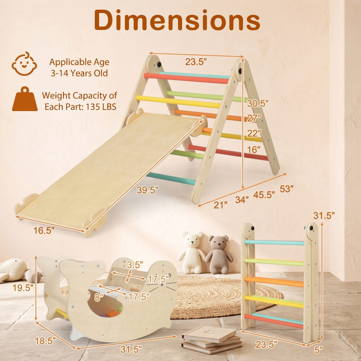 Redsmile 7-in-1 Indoor Climbing Toys for Toddlers with Reversible Ramp for Kids 3-14 Years Old, Multicolor