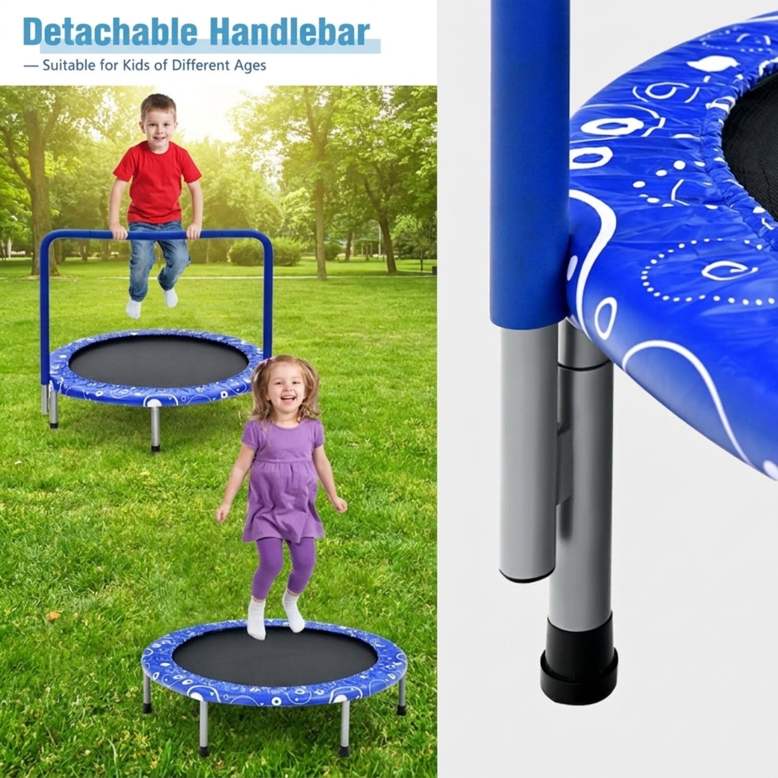 Redsmile 36 Inch Kids Trampoline Mini Rebounder with Full Covered Handrail, Blue