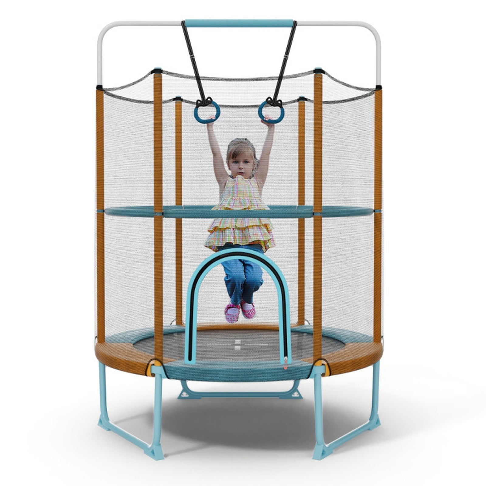 Redsmile 60 Inch Trampoline with Gymnastic Bar and Rings for Kids, Orange